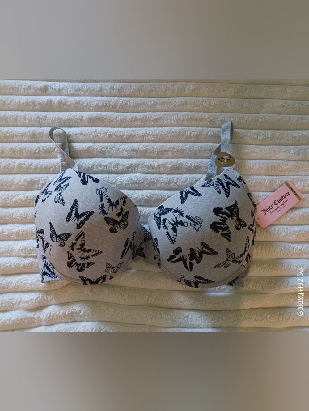 NWT Juicy Couture Gray Bra with Black Butterfly Print